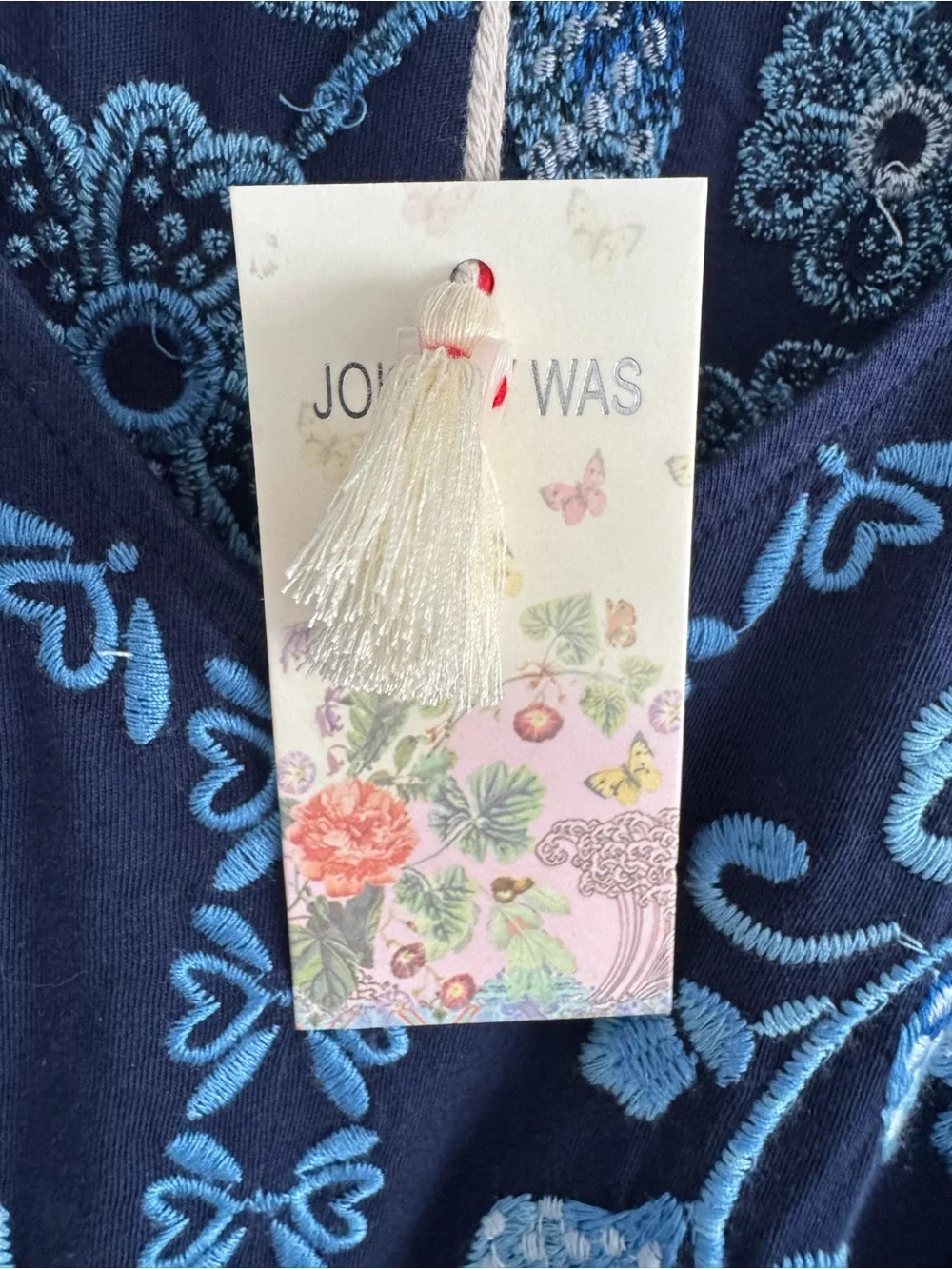 NWT JOHNNY WAS EMBROIDERED BLUE BOHO DRAWSTRING RESORT WEAR YADIRA MIDI DRESS 3X - Picture 8 of 10